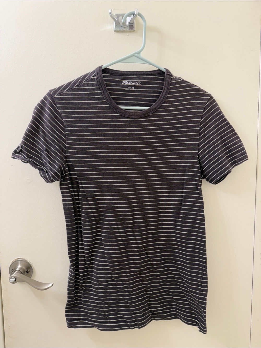 Madewell Men's Black and White Striped Crew Tee